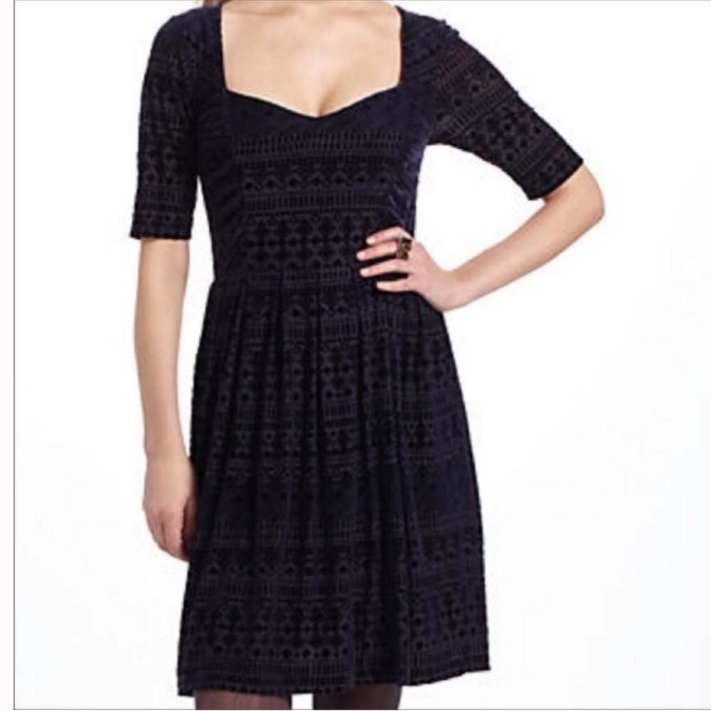 Anthropologie Meadow Rue A-line Velvet Dress- Navy